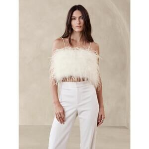Banana Republic Luna Feather Crop Top XS White Bridal Party Glam 90s Y2K